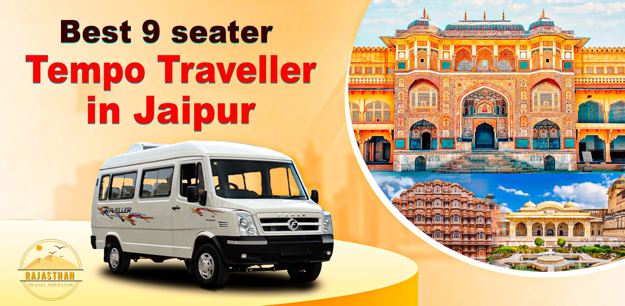 “Luxury 9 seater tempo traveller in Jaipur available for family trips, group tours, airport pickup and Rajasthan sightseeing with comfortable seating.”