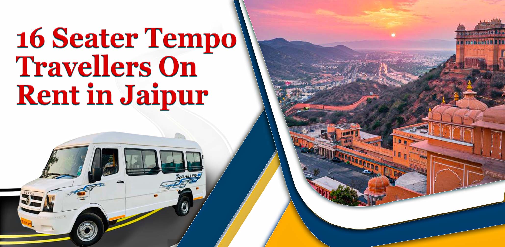 16 seater tempo traveller on rent in Jaipur for local sightseeing, outstation tours, group travel and airport transfers with comfortable seating.