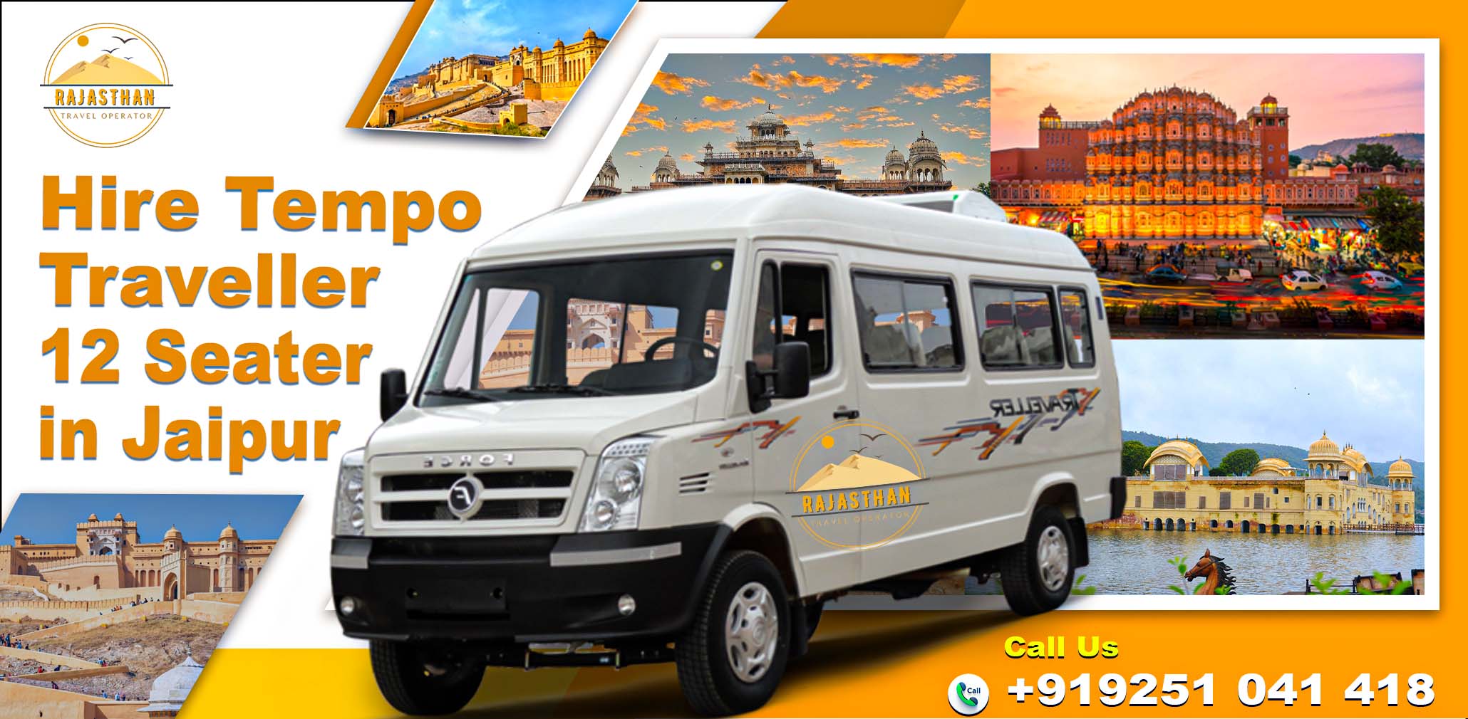 Hire Tempo Traveller 12 Seater in Jaipur by Rajasthan Travel Operator for comfortable group travel