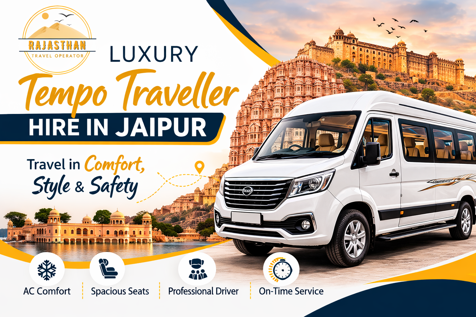 Luxury Tempo Traveller Hire in Jaipur by Rajasthan Travel Operator for comfortable group travel