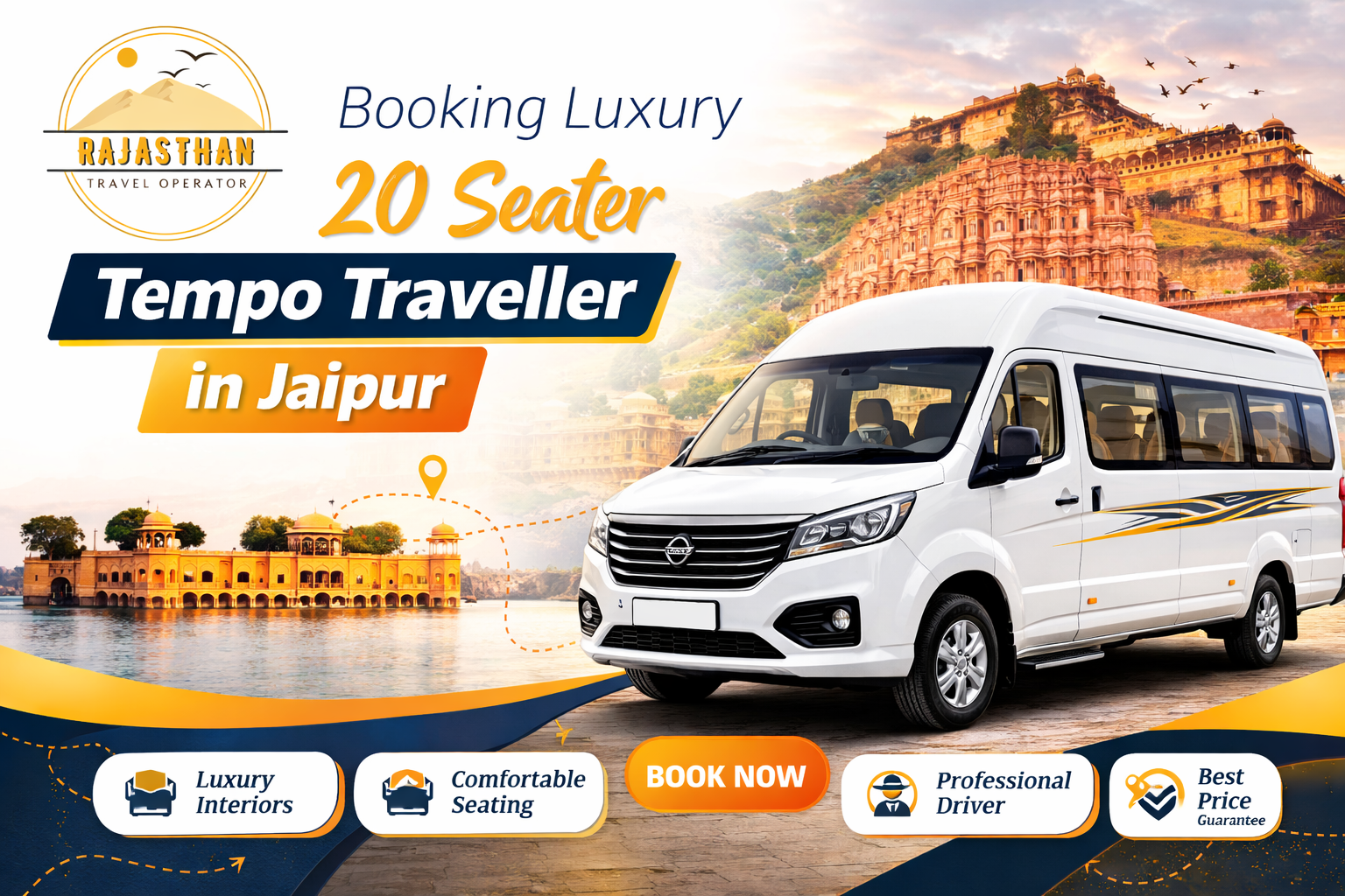 Booking Luxury 20 Seater Tempo Traveller in Jaipur by Rajasthan Travel Operator for group travel