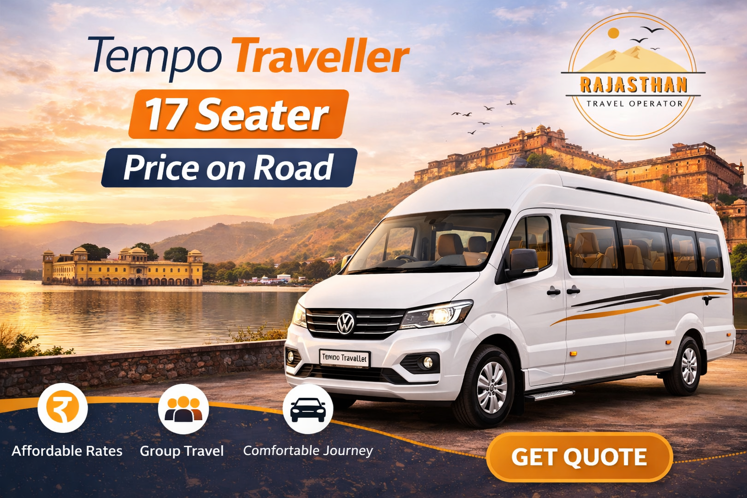 Tempo Traveller 17 Seater price on road in Jaipur by Rajasthan Travel Operator