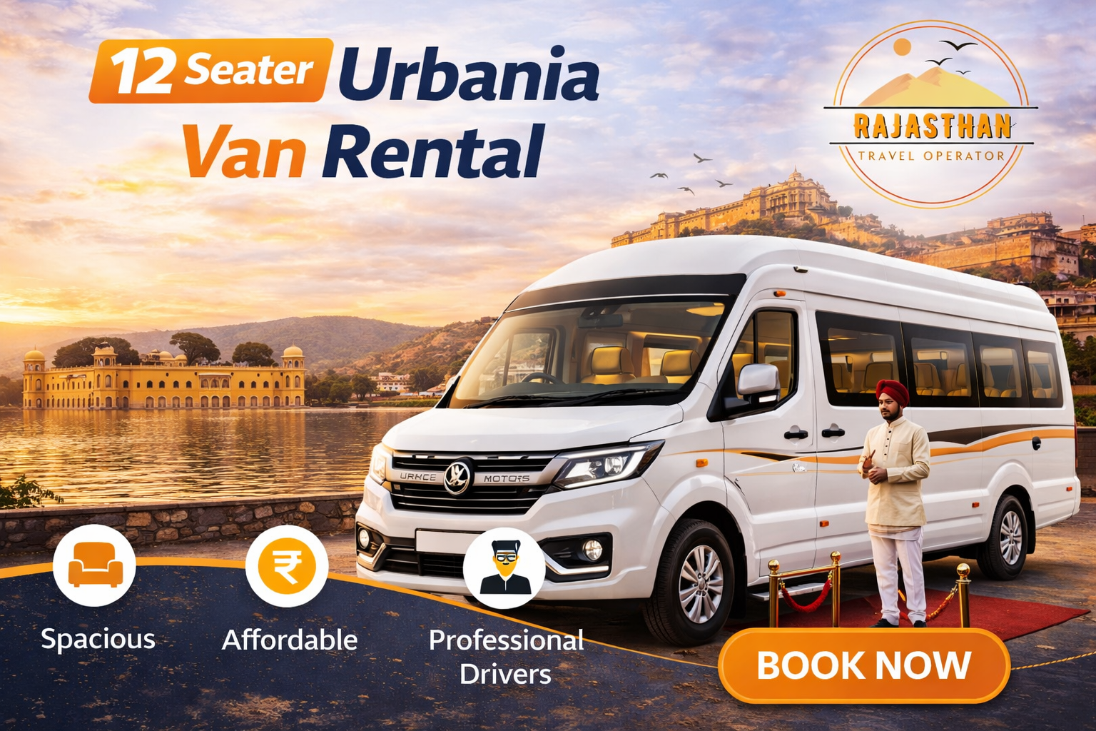12 Seater Urbania van rental in Jaipur by Rajasthan Travel Operator for group travel
