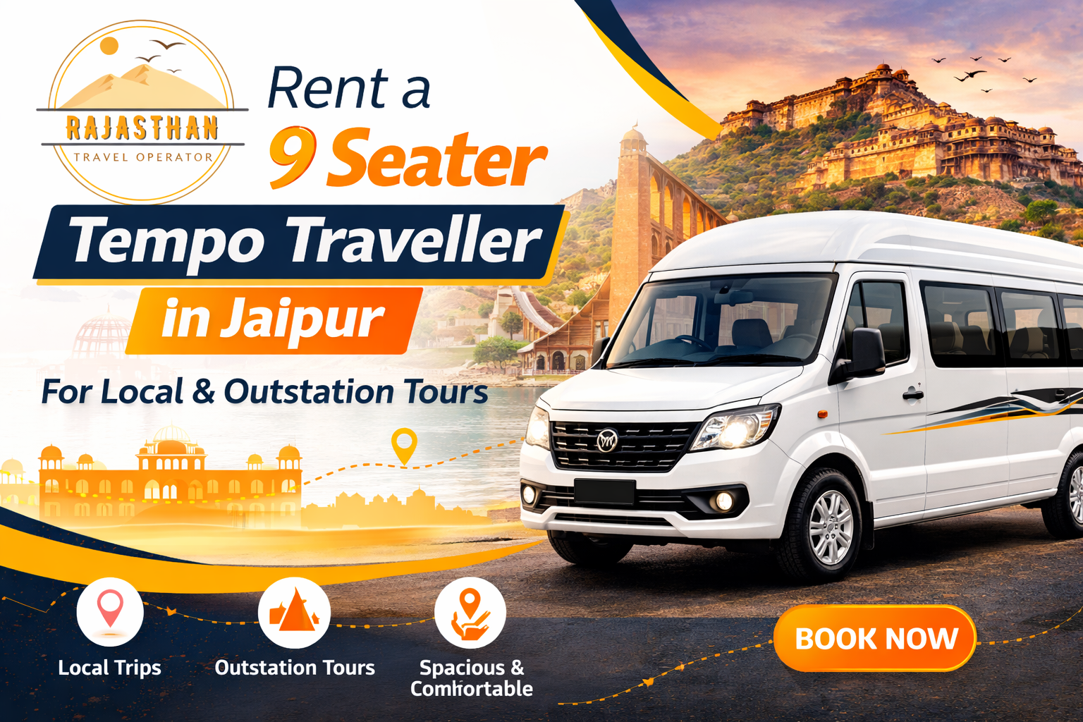 Rent a 9 Seater Tempo Traveller in Jaipur for local and outstation tours by Rajasthan Travel Operator