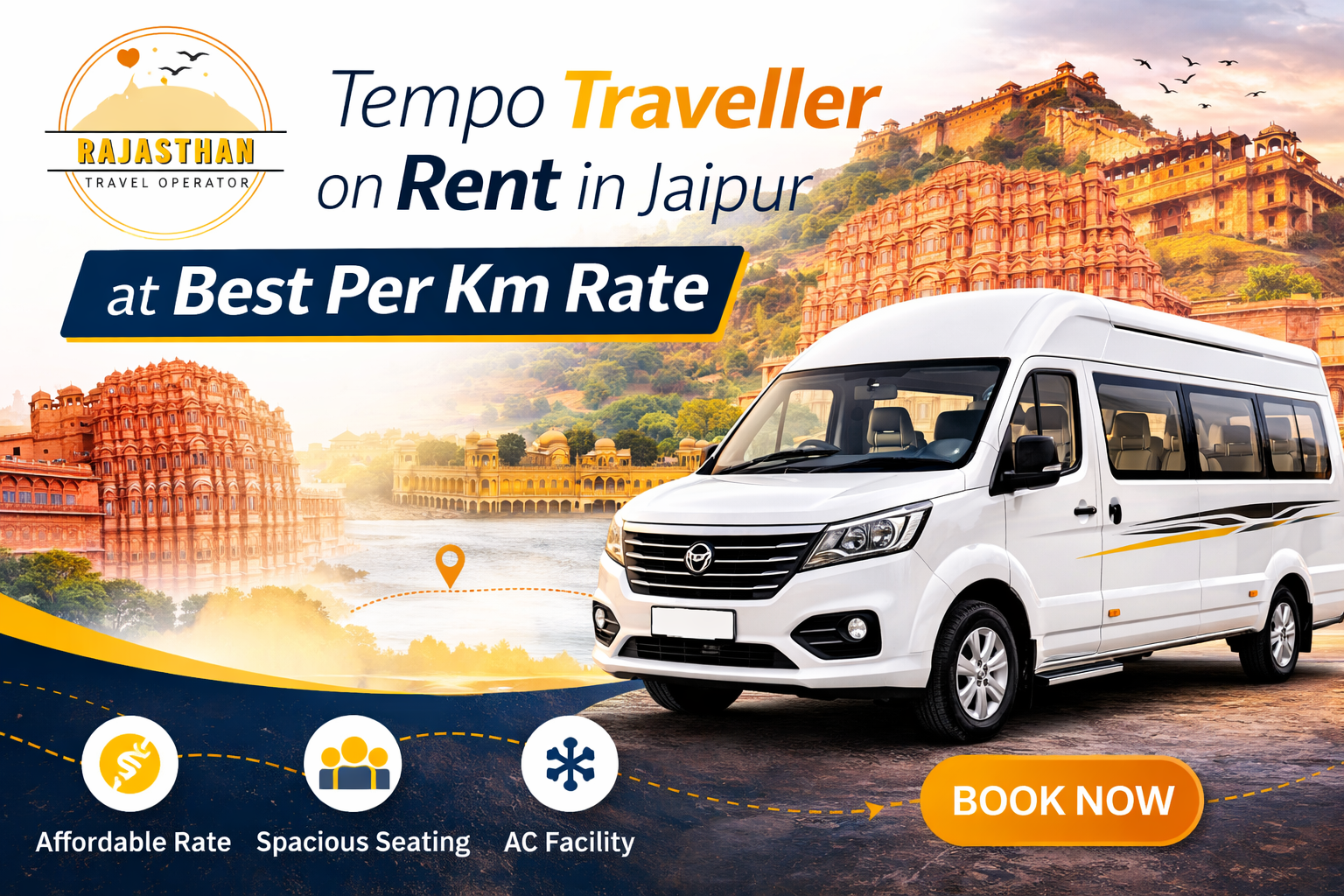 Tempo Traveller on Rent in Jaipur at best per km rate by Rajasthan Travel Operator