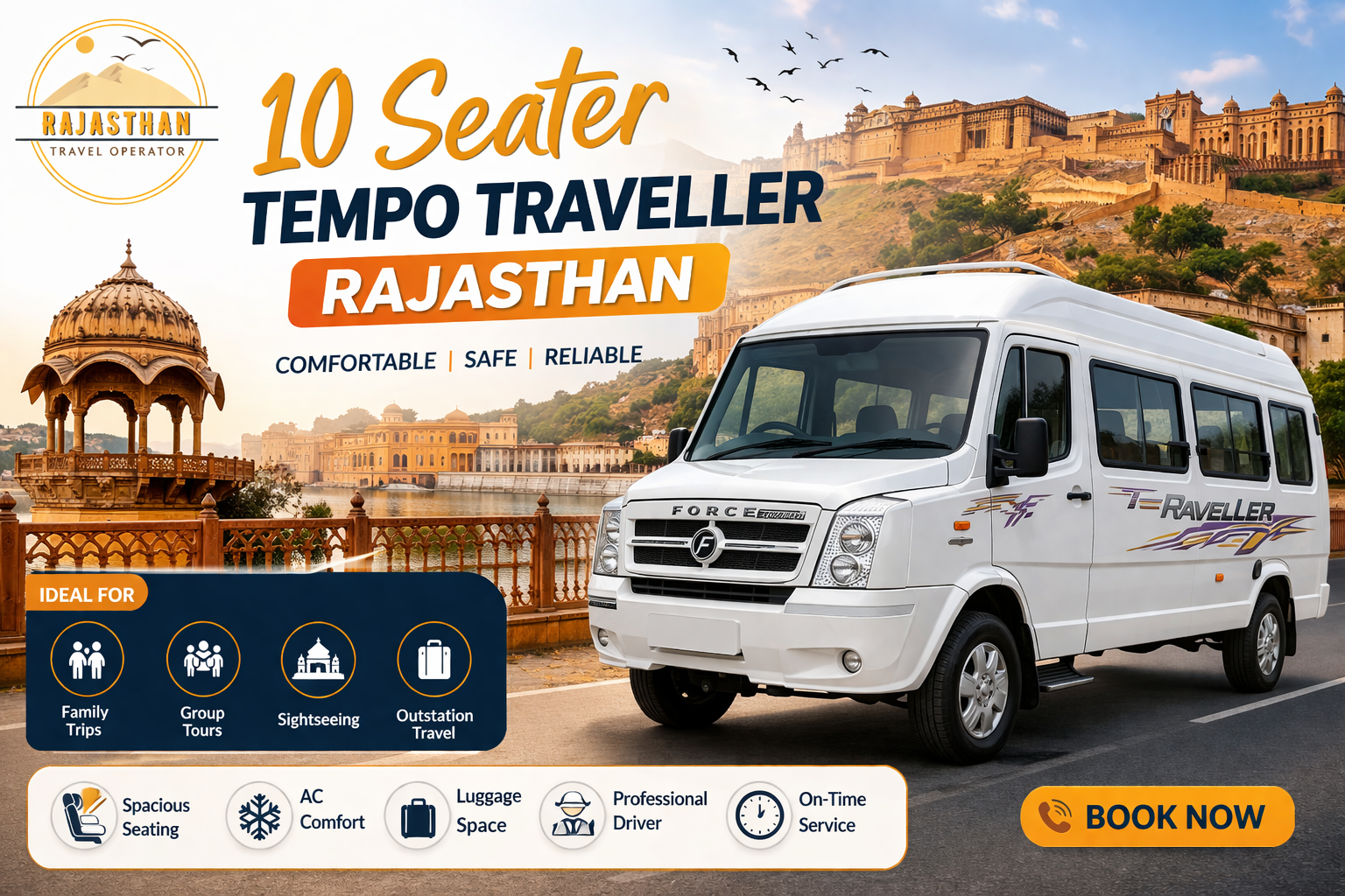10 Seater Tempo Traveller Rajasthan by Rajasthan Travel Operator for comfortable group travel