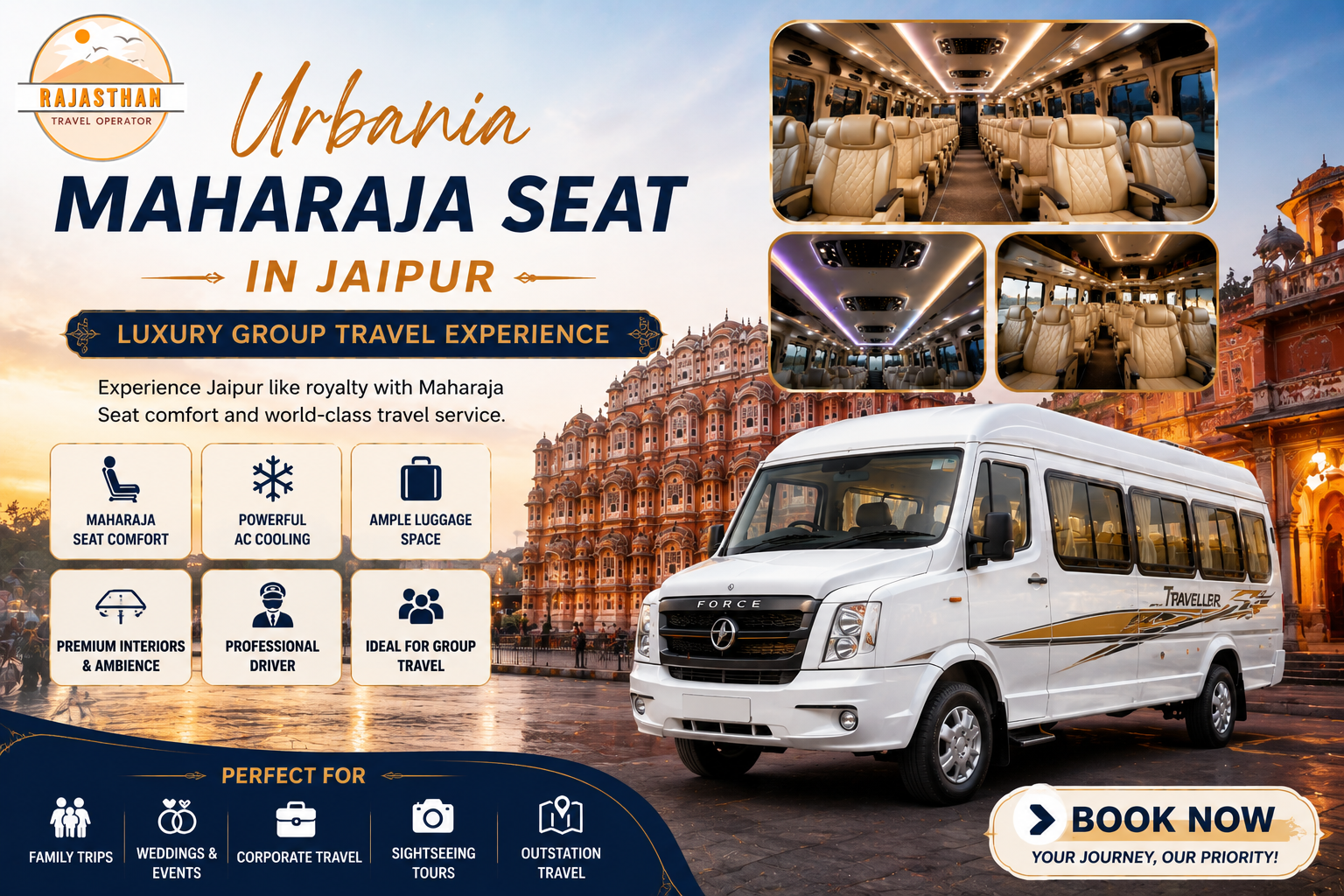 Urbania Maharaja Seat in Jaipur for luxury group travel experience by Rajasthan Travel Operator