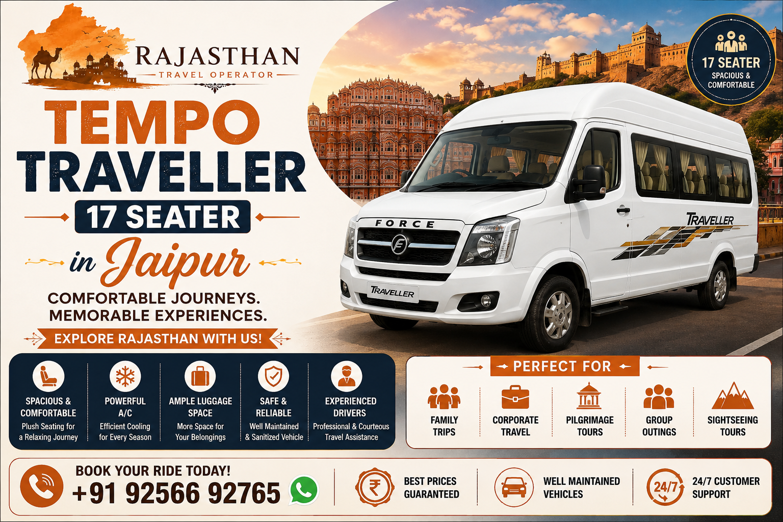 17 Seater Tempo Traveller in Jaipur: Comfortable Travel for Large Groups